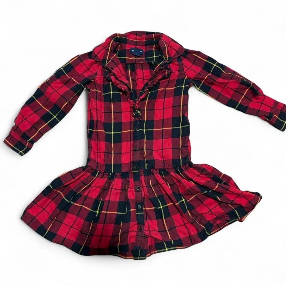Ralph Lauren Red and Black Plaid Button-Front Girls' Dress